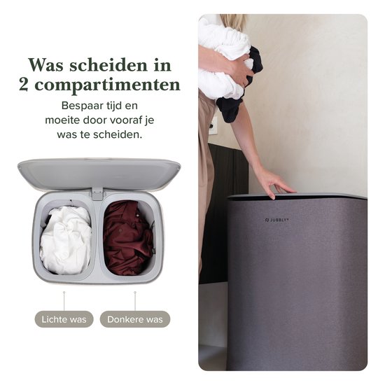 Grijze Jubbly wasmand met open deksel, twee vakken met lichte en donkere was