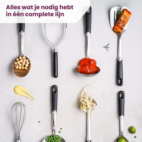 Cosy & Trendy Schuimspaan Delish Zwart - Perforaties Voor Snel Afdruipen - RVS & Kunststof - Vaatwasserbestendig van Cosy & Trendy — afbeelding 5