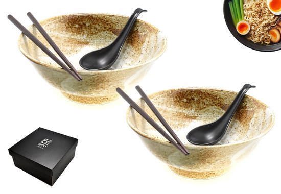 Japanse Keramische Ramen Kommen Edteanu Japanse Keramieke Kommen Set – 1200 Ml, Mét Lepels & Eetstokjes – Vaatwasser- En Magnetronbestendig – Perfect Voor Ramen! Japanse Kommen