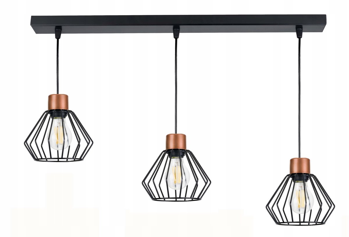 Hanglamp Diamant Metaal Zwart/Messing E27 3-lichts