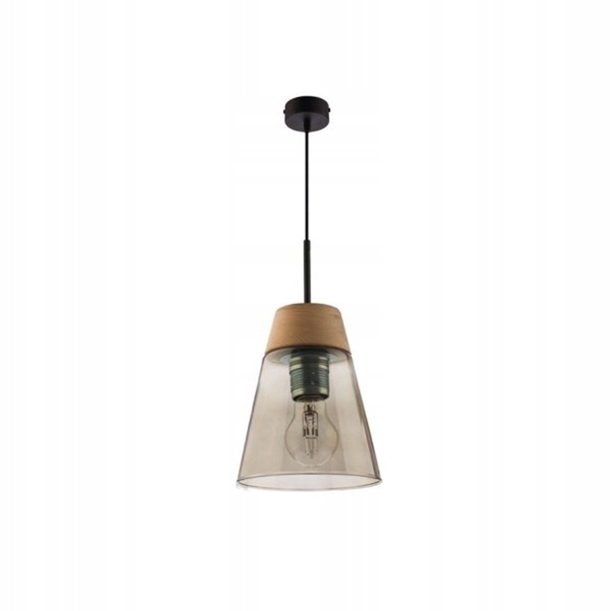 DOMINO hanglamp hout naturel rookglas E27 modern