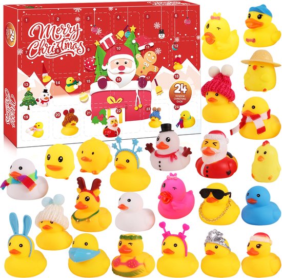 Adventskalender eenden 2025 - adventskalender 2025 kind - kleine gele eendenset - adventskalender kuitsche eenden - kleine gele eend - kerstcadeau voor kinderen