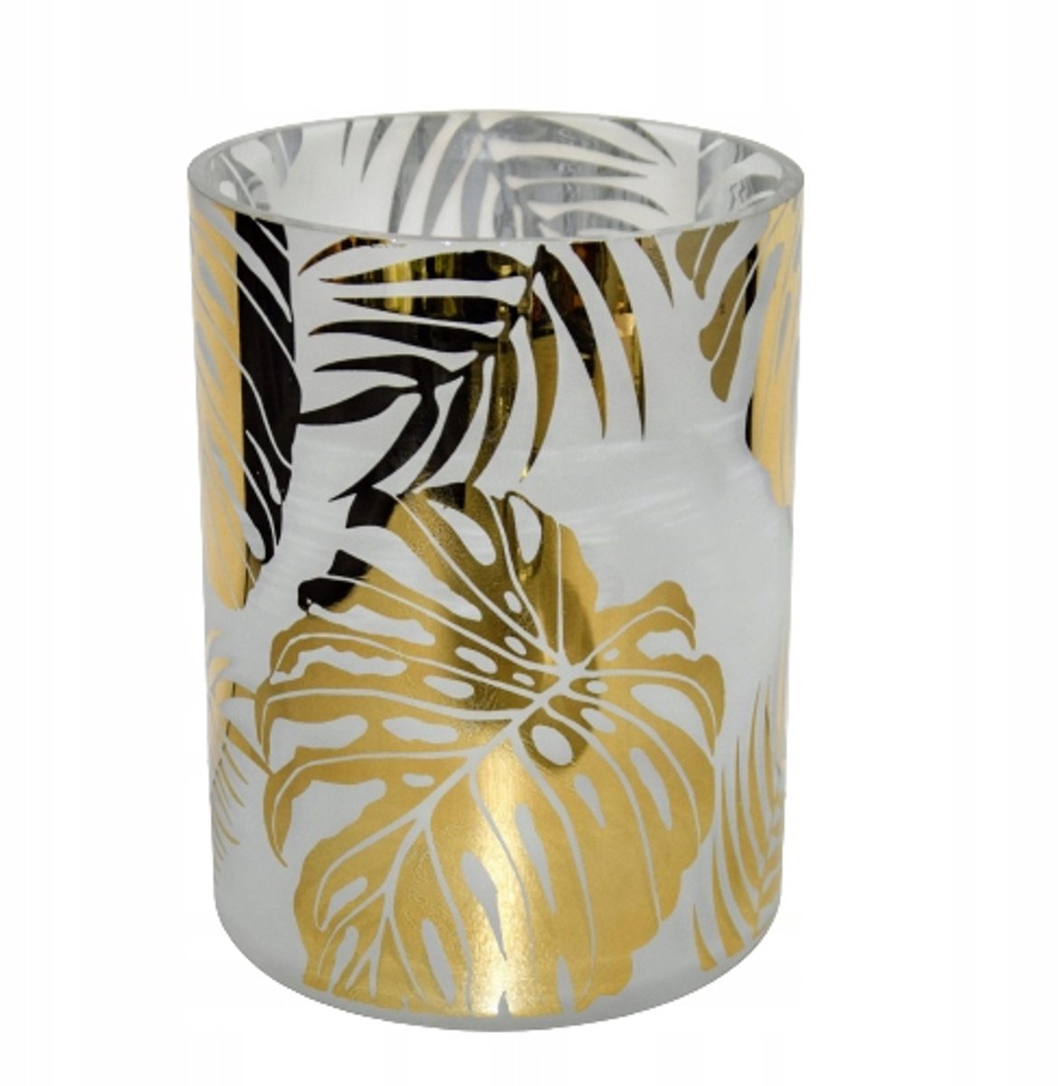 Glazen Kandelaar met Gouden Bladeren - Middelgroot 15x15x20cm