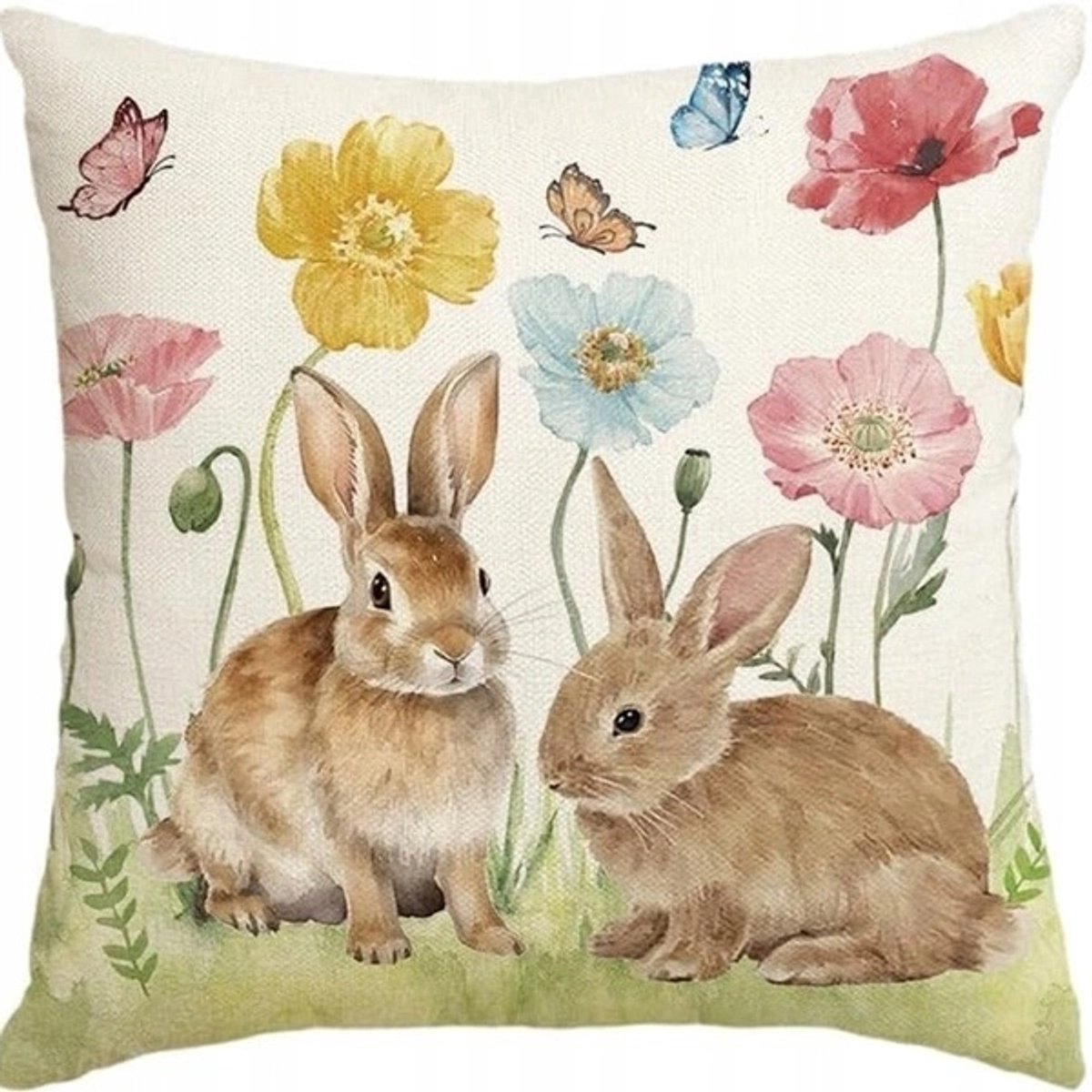 Decoratieve Kussenhoes 45x45cm - Lente Konijntjes Print