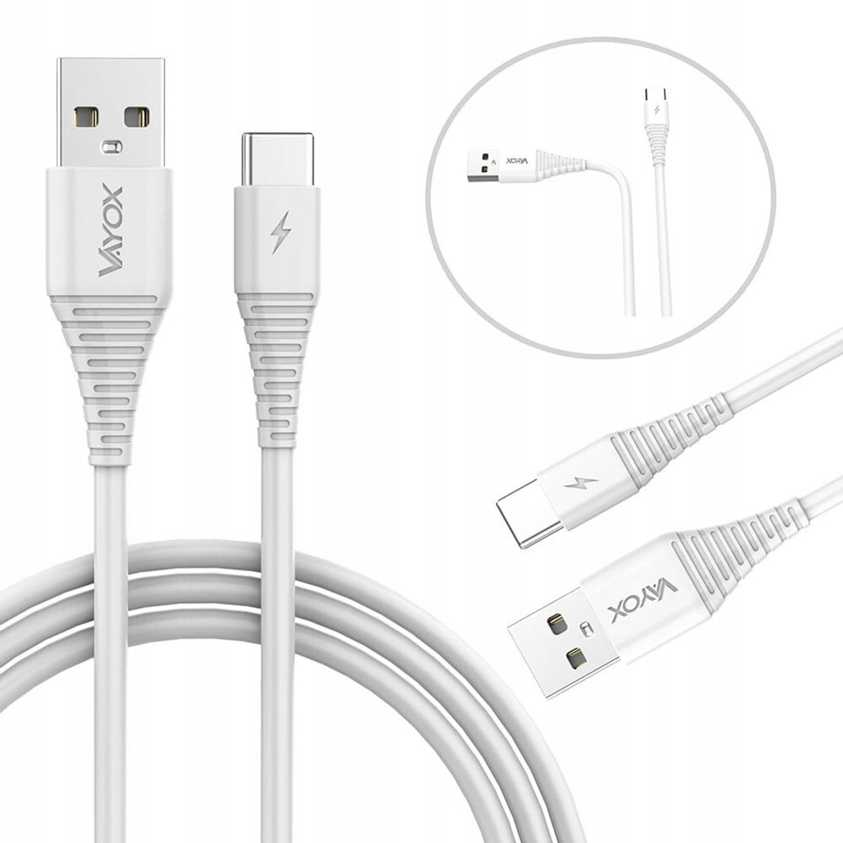 Vayox VA0289 USB-C Kabel - 2m Wit, Snelladen & Data