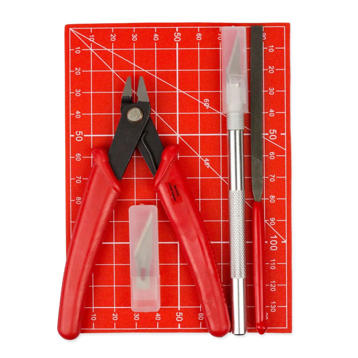 Knutselset met snijmat, DINA6, inclusief hobbymes, vijl en zijkniptang, ideaal voor hobby, knutselen of modelbouw