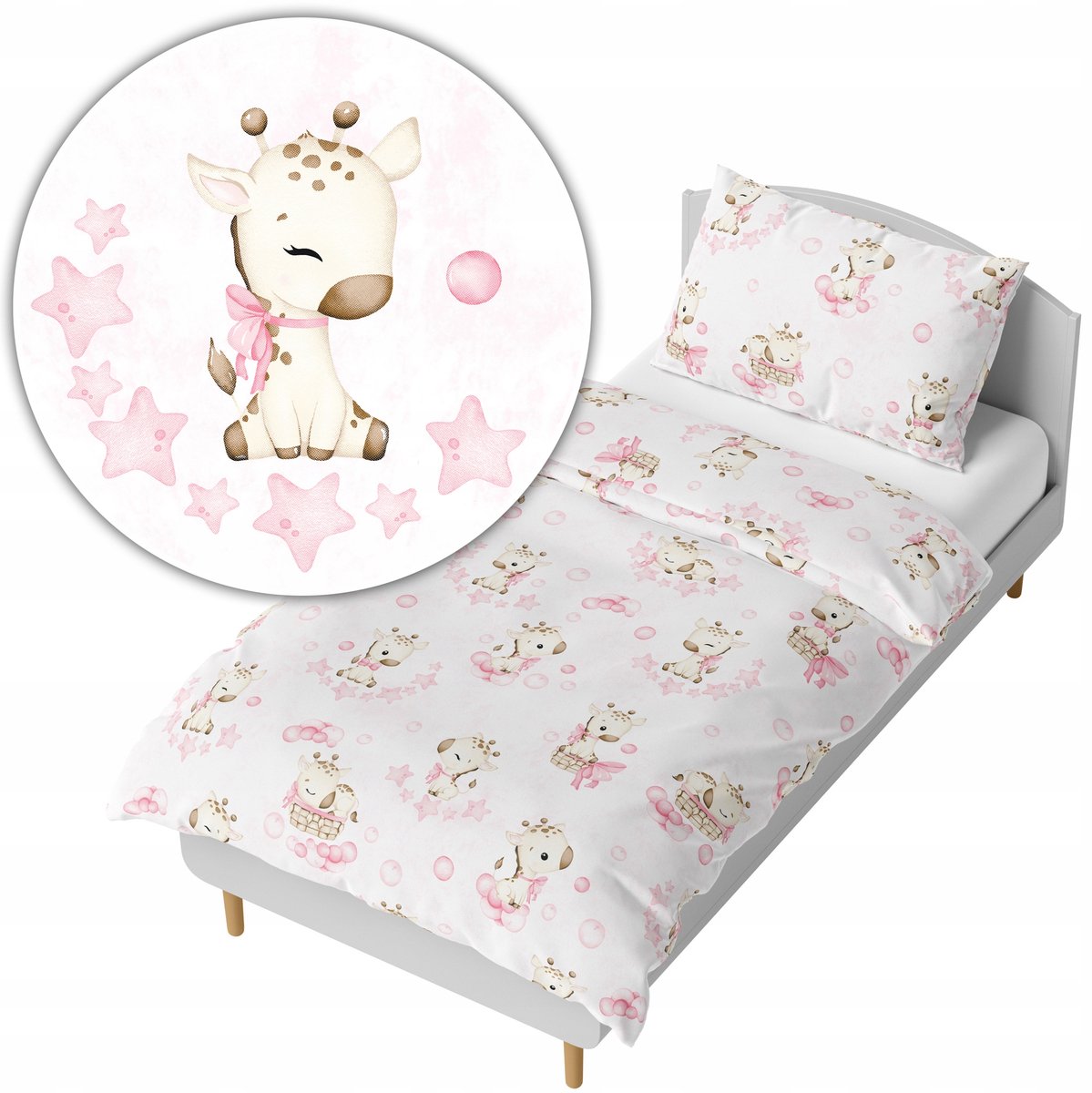 Kinderbeddengoed 140x200cm - Roze Giraffen - Katoen