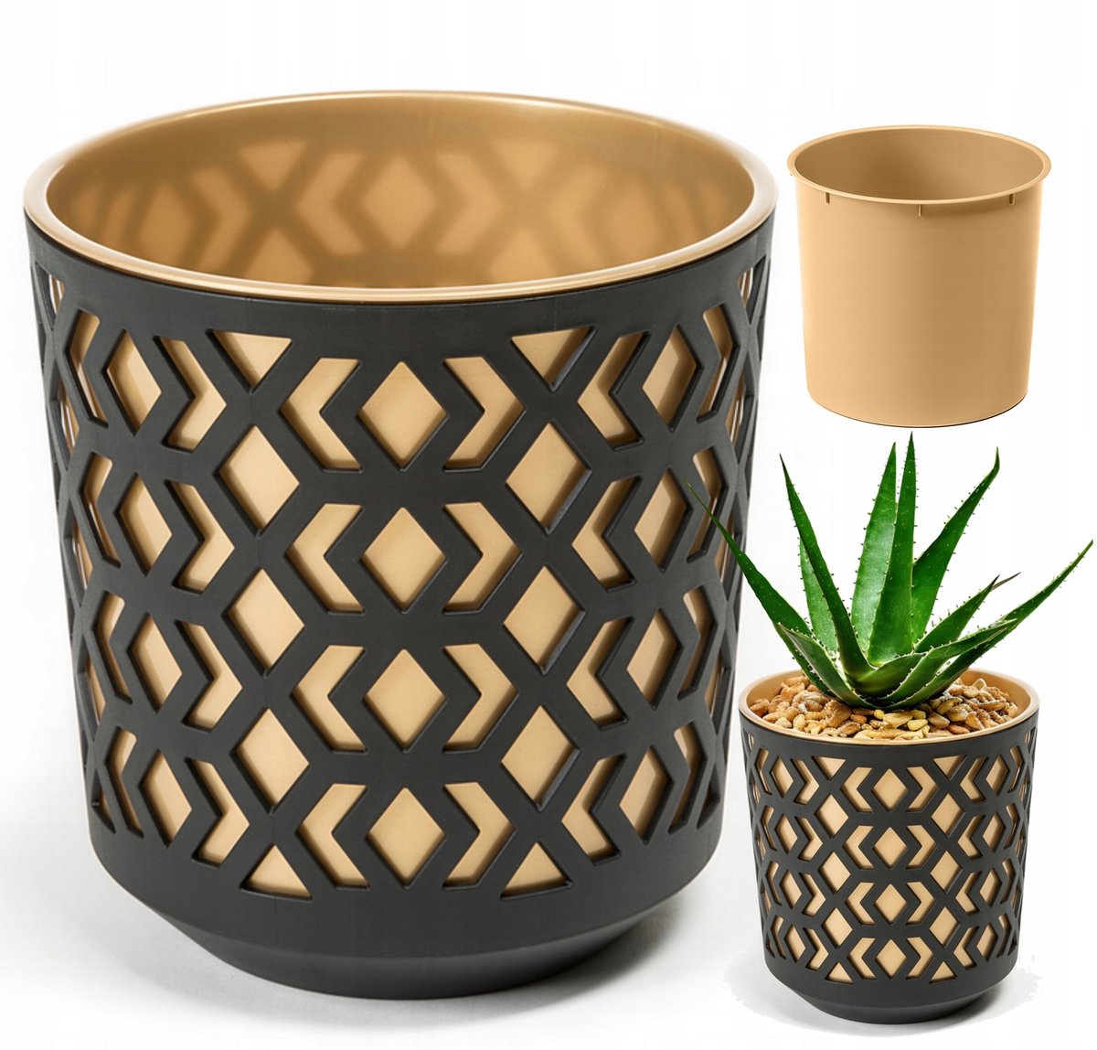 AZTEK Pot Zwart met Gouden Inzet - 14x15 cm