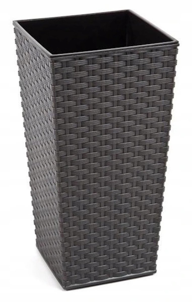 Grijze Rotan Plantenbak 40x40x75cm met Inzetstuk
