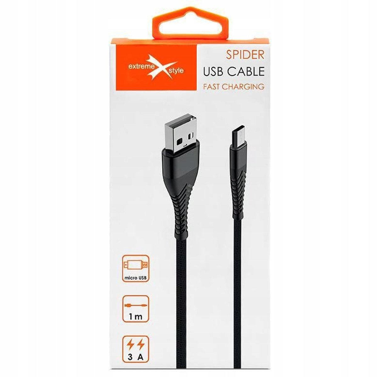 Spider microUSB Kabel 1m Zwart - Versterkt Gevlochten Oplaadkabel