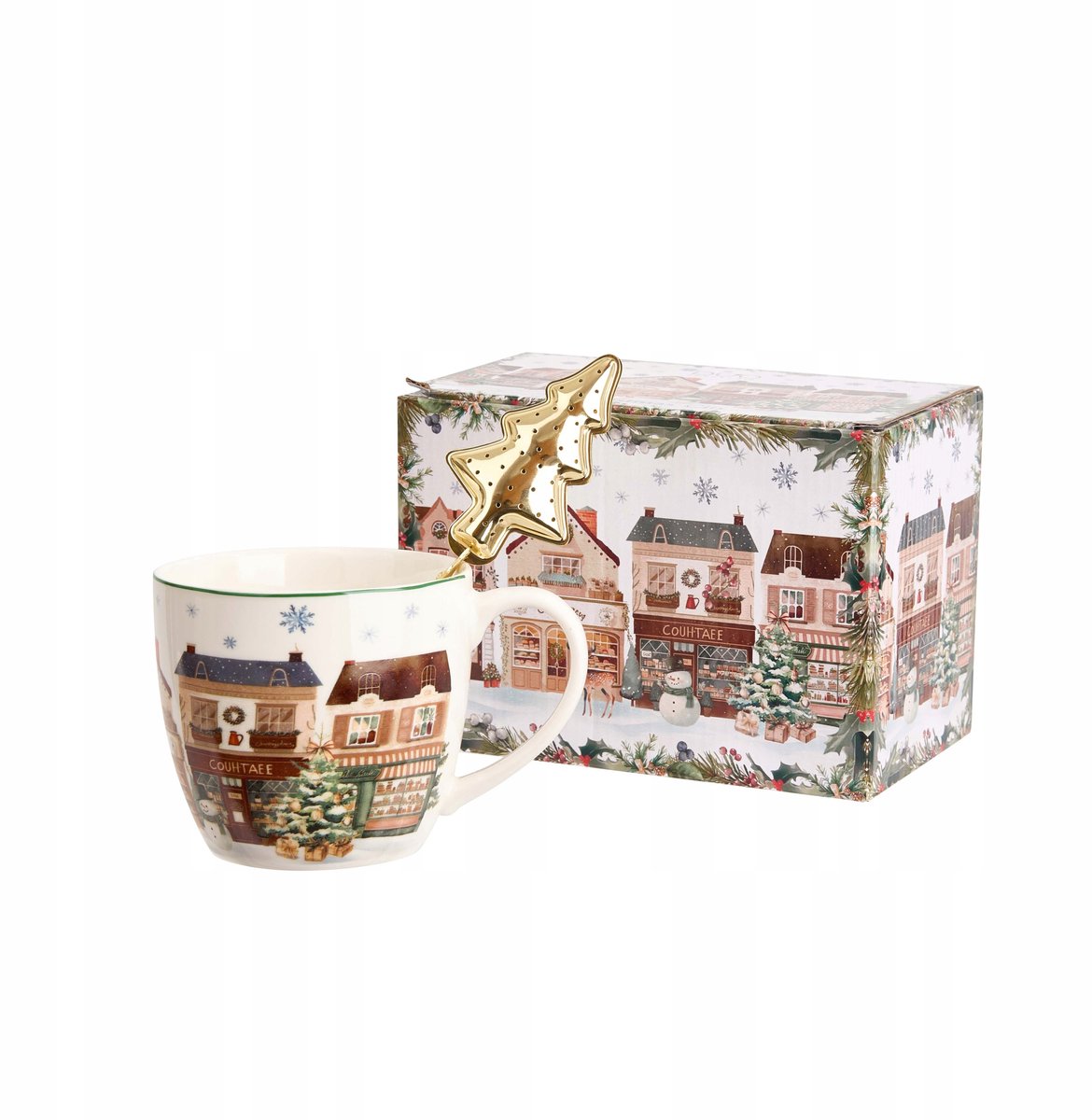 Duo Kerstmok met metalen kerstboom-infuser, 460 ml