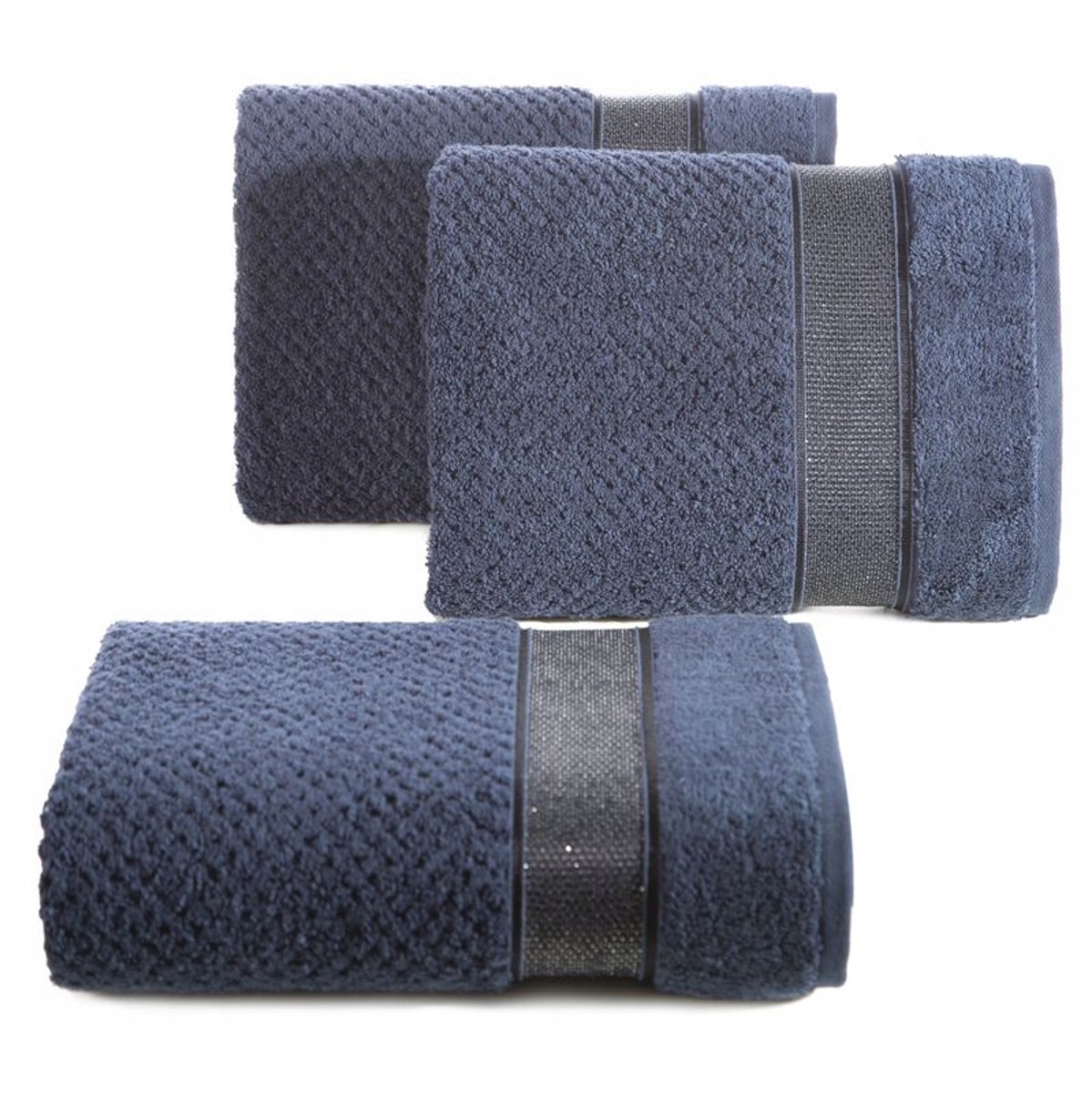 Luxe Milan Handdoek 30x50 cm - Navy Blauw met Glanzende Borduursel