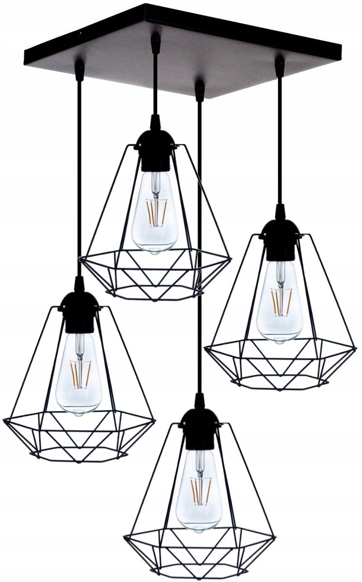 Moderne Hanglamp Zwart Metaal - 4xE27 - Diamant Stijl