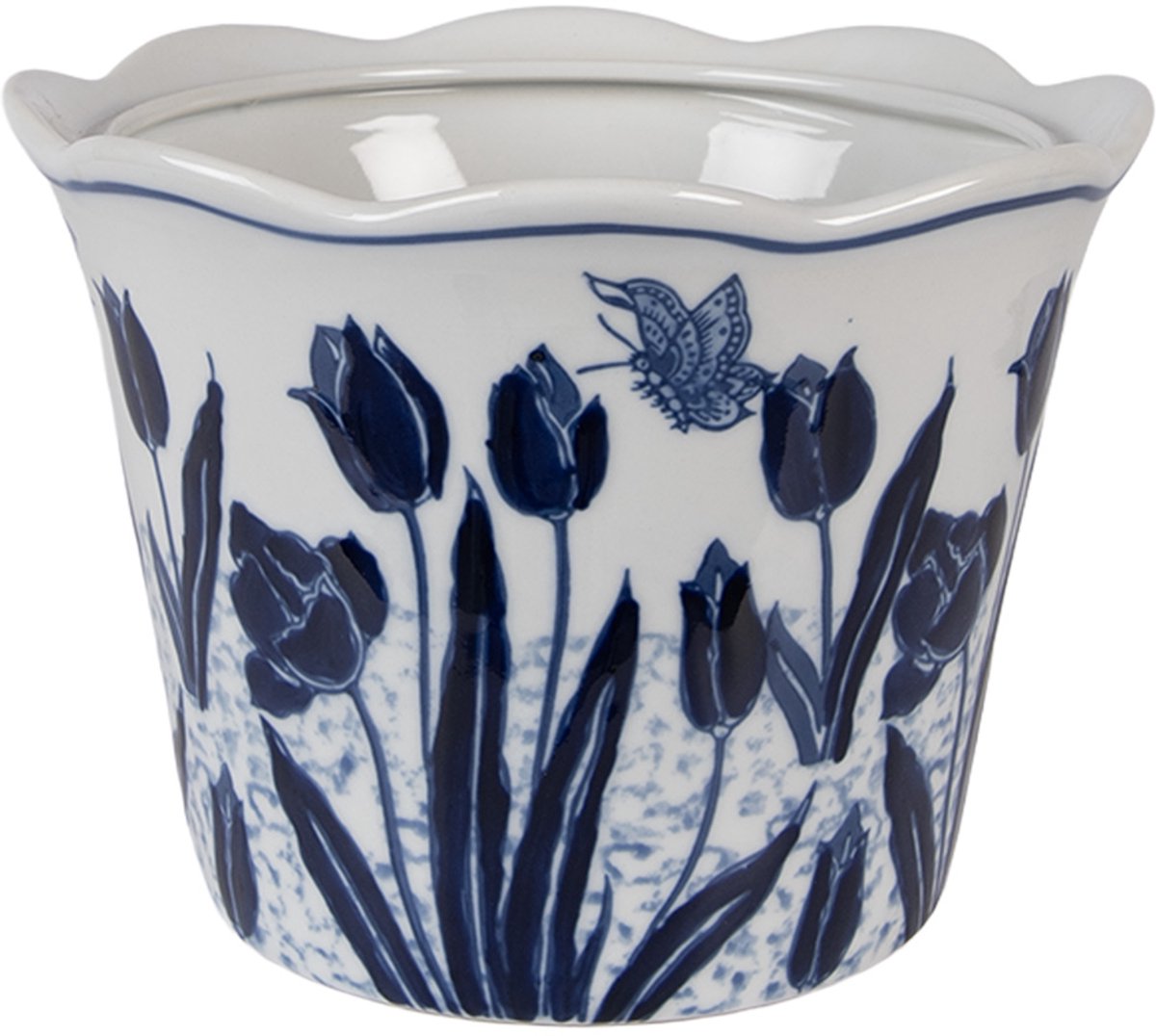 Clayre & Eef Bloempot Ø 17x15 cm Wit Blauw Keramiek