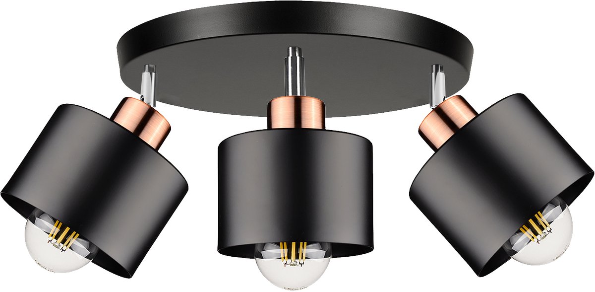 COCON LED Plafondlamp - Zwart/Koper - E27 - 3x60W