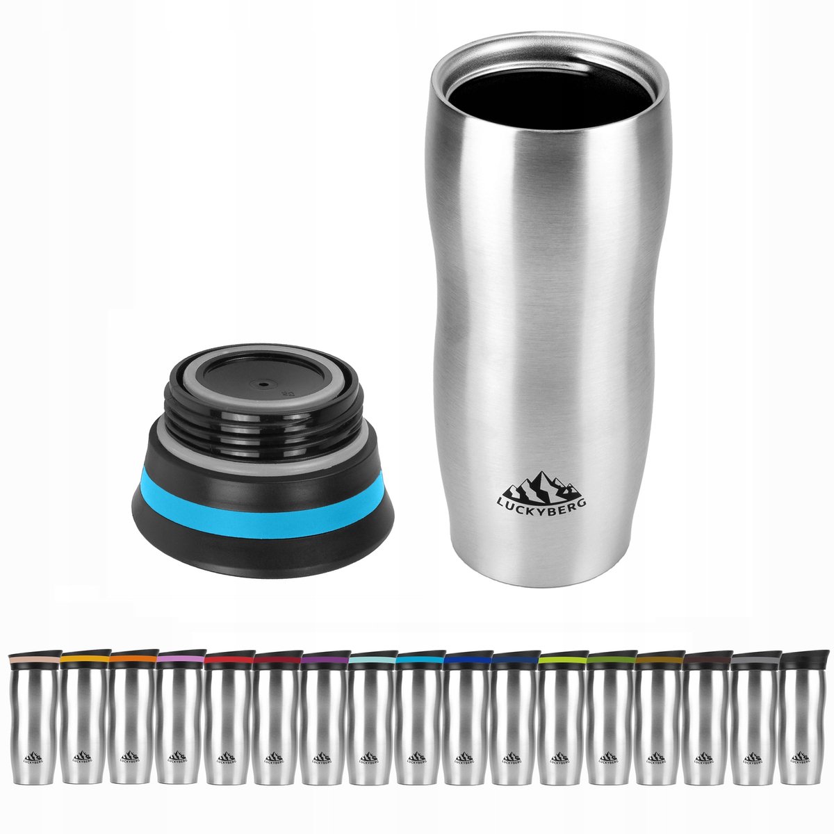 LUCKYBERG Thermosbeker 380ml - RVS, Blauw, 6u Warm, 8u Koud