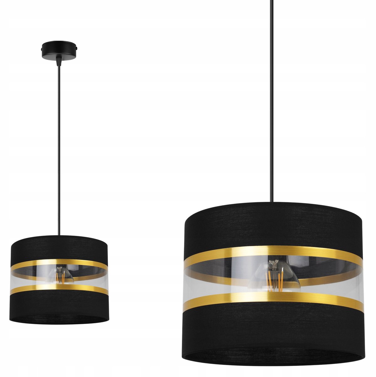 Glamour Hanglamp Zwart-Goud met Stoffen Kap - Stijlvol en Modern
