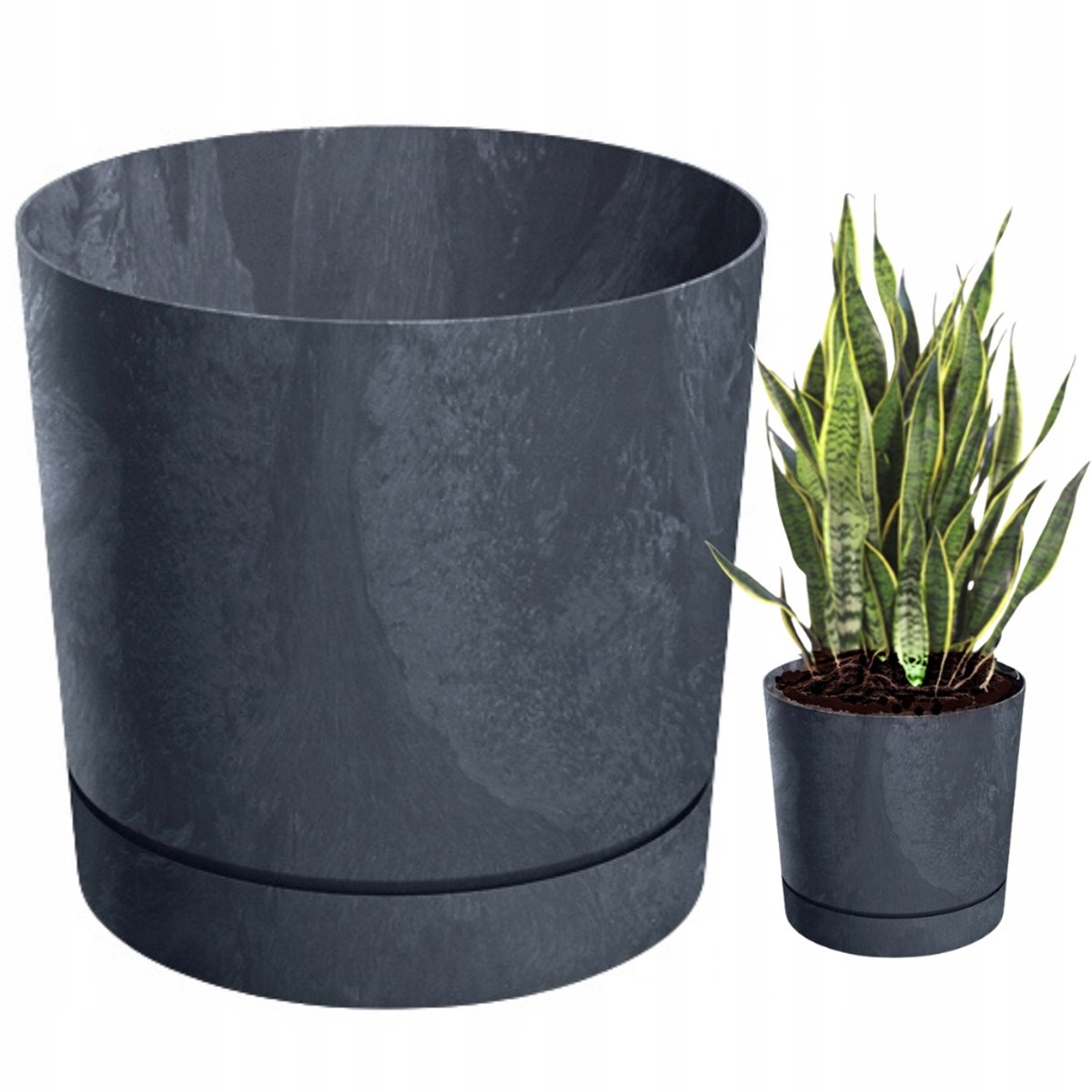 Tubo Beton Effectpot met Schotel 15 Antraciet