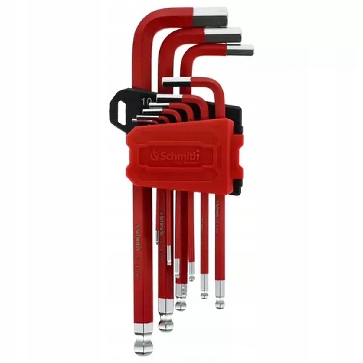 Schmith inbussleutelset met kegelkop, lang, S2, rood, 9-delig