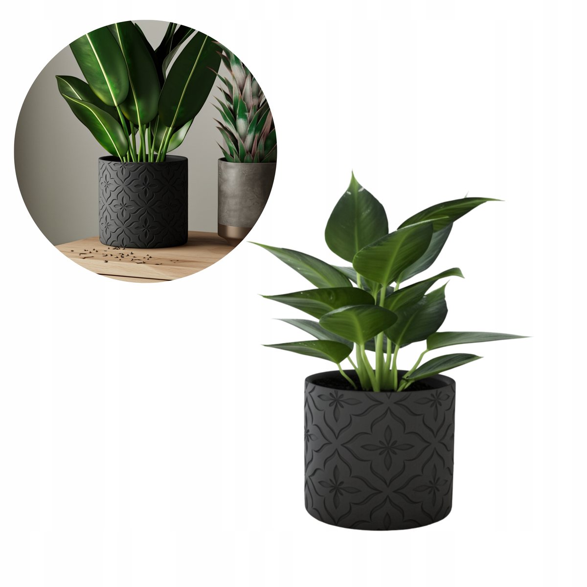 Moderne geometrische plantenpot zwart ontwerp voor bureau
