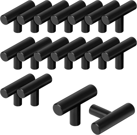 Lot de 20 Poignées d'armoire de Cuisine – Boutons à poutre en T de 50 mm – Boutons en acier inoxydable Zwart – Quincaillerie pour tiroirs, Armoires, Portes, Meubles – Garde-robes de chambre à coucher, accessoires de garde-robe de chambre à coucher