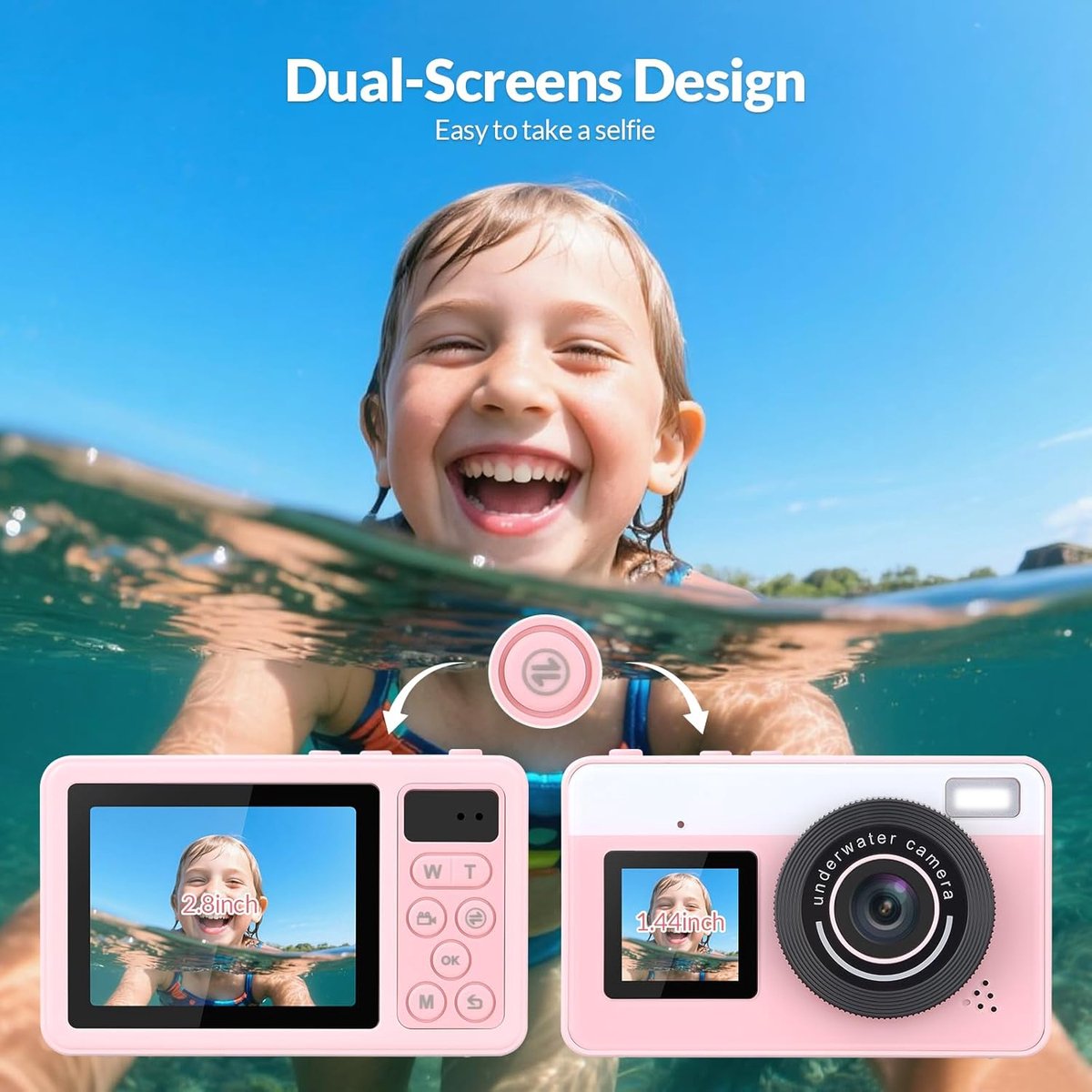 Onderwatercamera 10FT waterdichte camera snorkelen, compacte drijvende digitale camera voor kinderen, tieners, volwassenen, surfen, zwemmen en kajakken, roze thumbnail 2