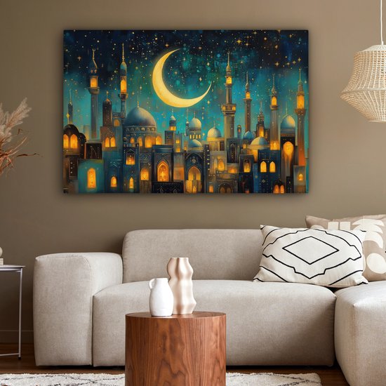 Peinture sur toile 120x80 cm - Décoration murale islamique - Mosquée - Ramadan - Islam - Décoration murale salon - Décoration chambre - Accessoires chambre - Peintures sur toile