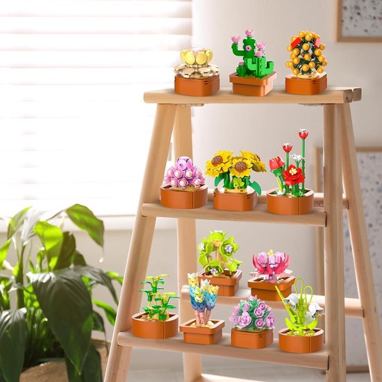 Kit de construction de plantes succulentes CUBIMANA 12 pièces - 1403 Mini -briques 3,6 mm - Collection de Fleurs vibrantes - Bouwstenen Plantes décoratives pour la maison - Cadeau créatif à DIY pour Adultes et Enfants de 10 ans et plus