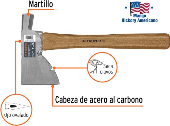 Bijl met hamer en houten handvat, 770 g, 35 cm voor het splijten van hout van Decathlon — afbeelding 2