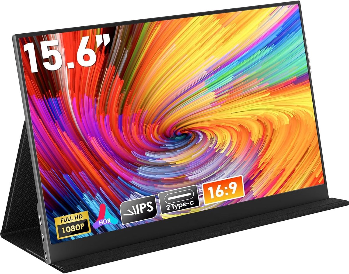 Draagbare Monitor 15,6 Inch FHD IPS Scherm met Type-C/USB-C Poort voor Laptop, PC, PS4, PS5 en Mobiele Apparaten