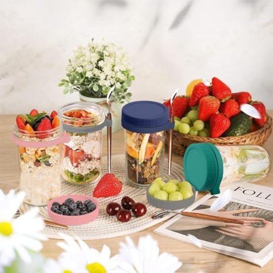 Lot De 2 Gobelets à Céréales à Emporter Avec Cuillères - 400ml + 300ml Anti-Fuite Pour Yaourt, Bureau, École Et Voyages