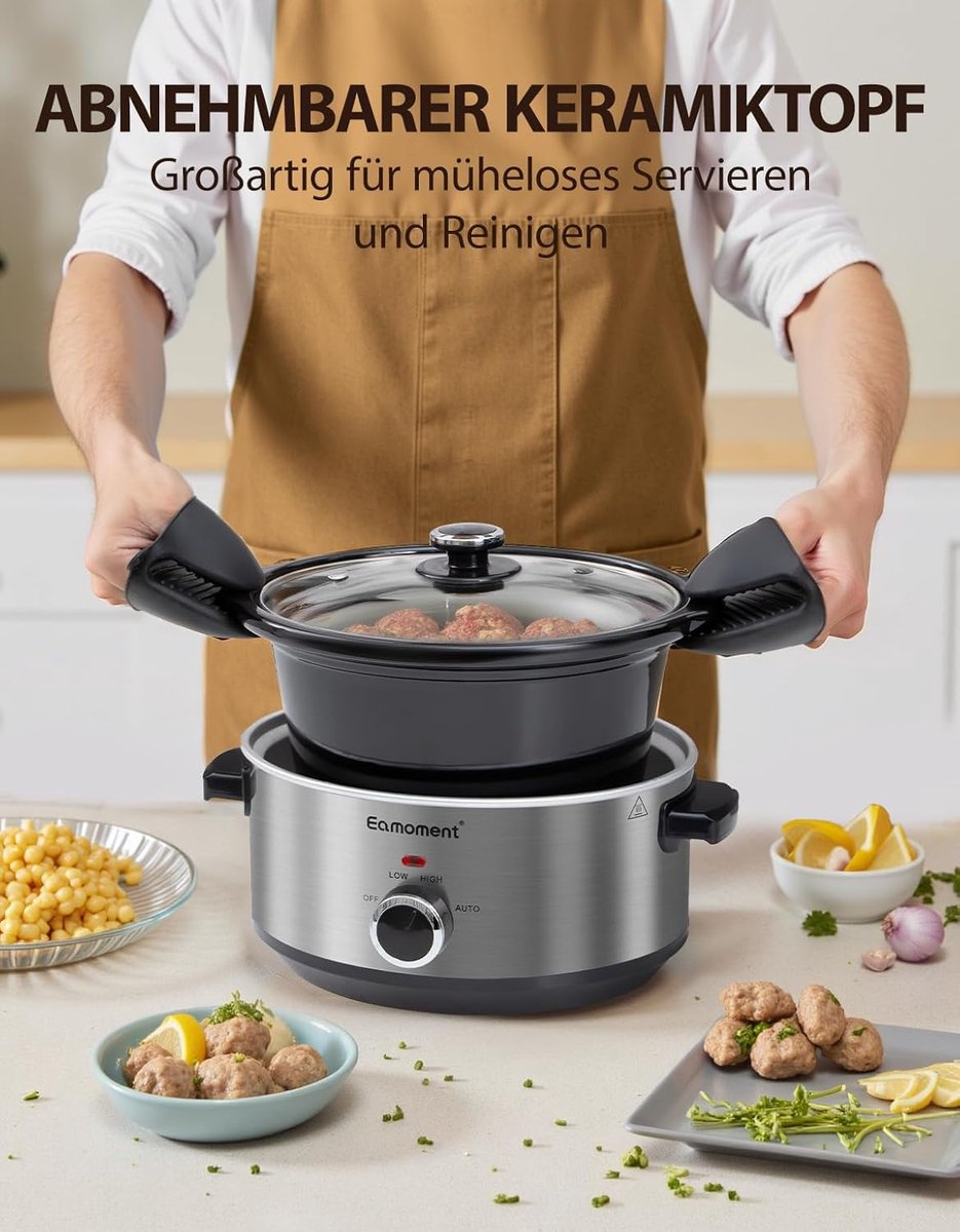 Slow Slow Cooker 3,5L Keramische Pan Zilver 200W - afbeelding 3