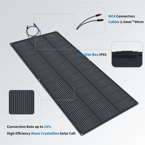 FIREFLY ENERGY Zonnepaneel, flexibel, 180 W, 20 volt, monokristallijn zonnepaneel, fotovoltaïsche paneel, zonnepaneel, 12 V off-grid voor camper, caravan, boten, daken, camping, oneffen oppervlakken