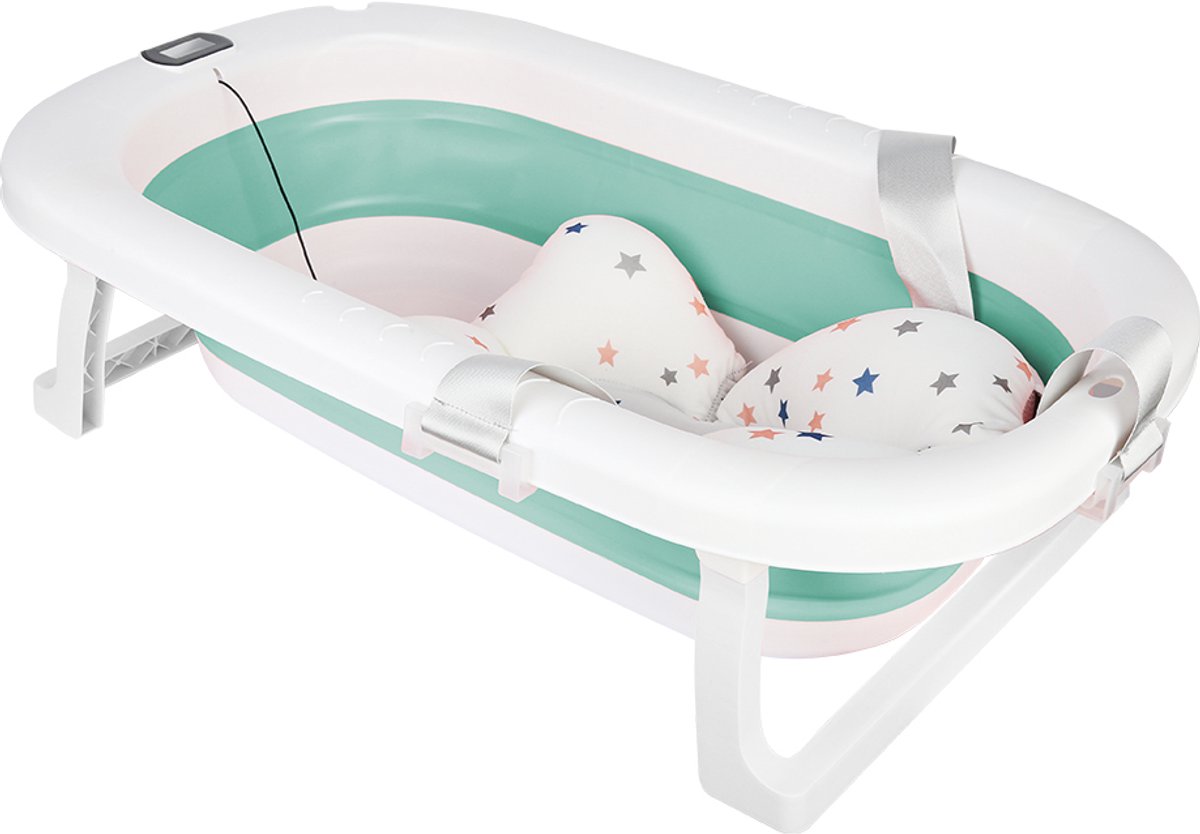 PIPIPOXER- Opvouwbaar babybadje met digitale thermometer en kussen geschikt voor baby's van 0 tot 36 maanden Groen