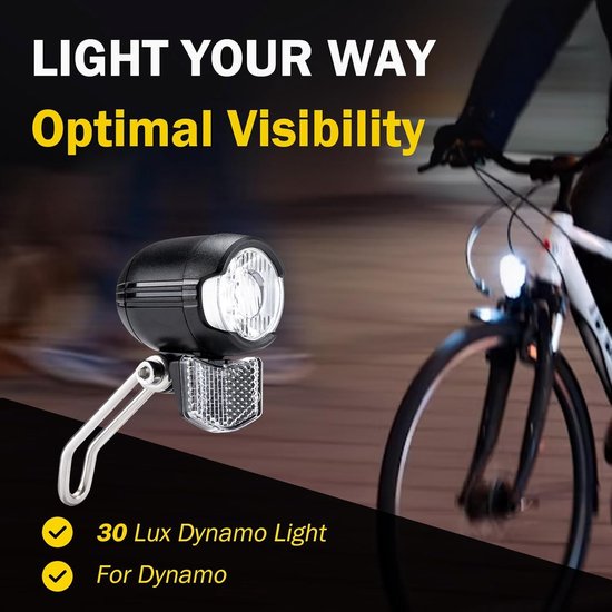 Fietskoplamp 30 LUX LED met StVZO goedkeuring - Dynamo Aangedreven Verlichting voor Fietsen — afbeelding 3