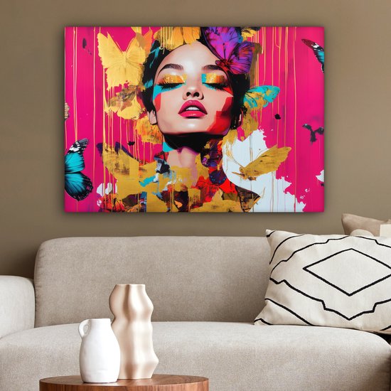 Tableau sur toile 80x60 cm - Décoration murale exclusive Femme - Abstrait - Coloré - Décoration murale salon - Décoration chambre - Accessoires chambre - Peintures sur toile