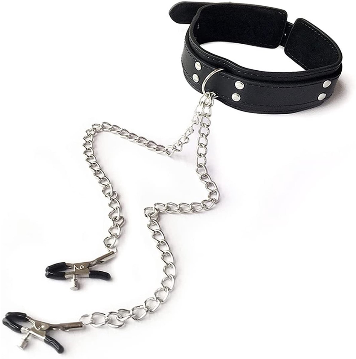 Tepelklemmen - Leren Nipple Cuffs - Halsband & Metaalketting Clipper Voor Volwassenen