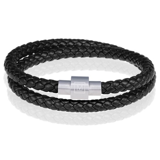 Bracelet wrap cuir Memphis Noir Argent-24cm