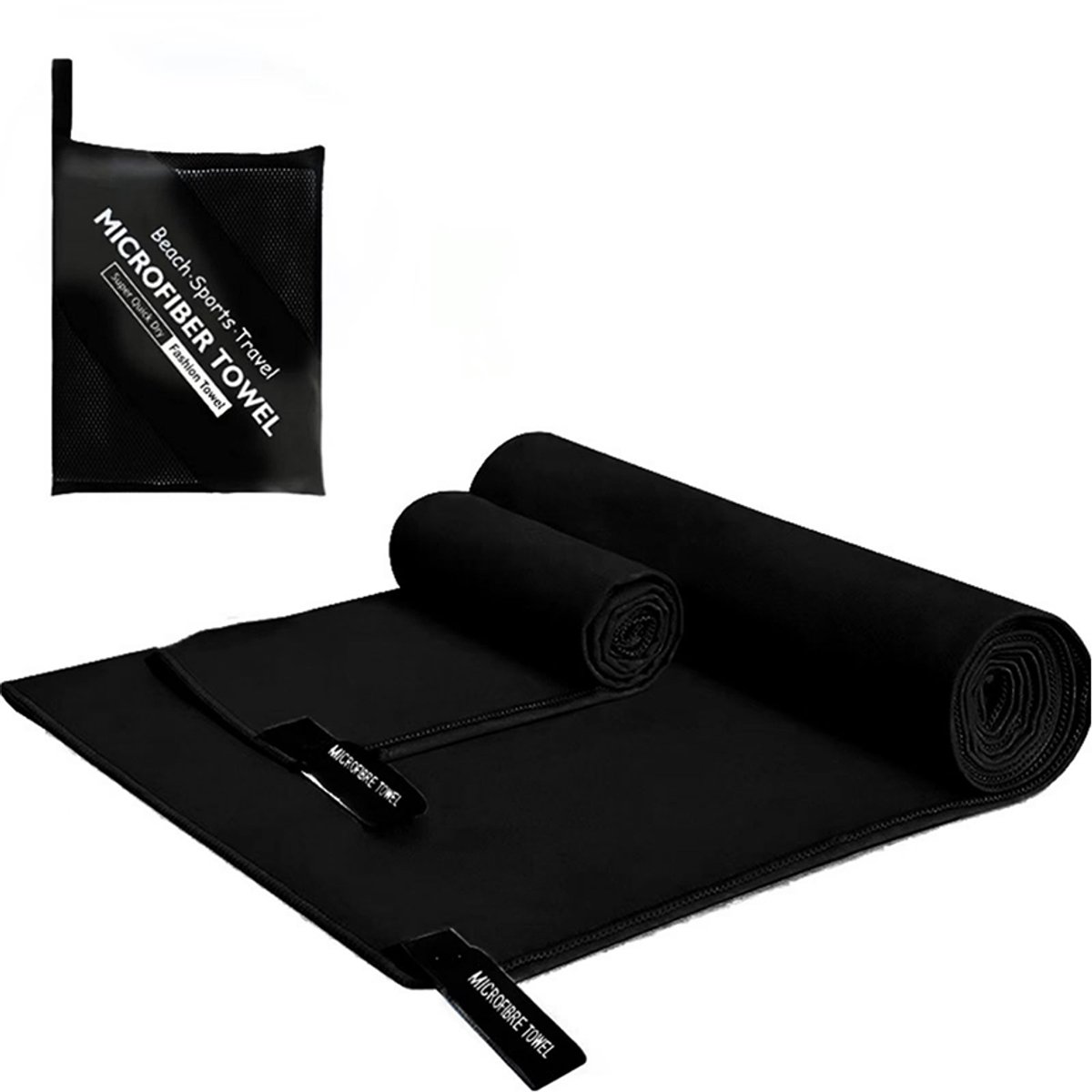 Microvezeldoeken - Set van 2 - Sport - Zwart - 40x80-76x152cm