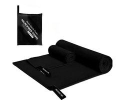 Microvezeldoeken - Set van 2 - Sport - Zwart - 40x80-76x152cm