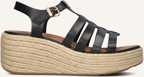 Espadrilles à plateforme FitFlop . Sandales compensées style pêcheur en cuir NOIR - Taille 37