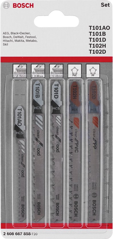Bosch Accessories 2608667858 SET de lames de scie sauteuse Wood and plastic, 5 pièces, tige à came simple 5 pc(s)