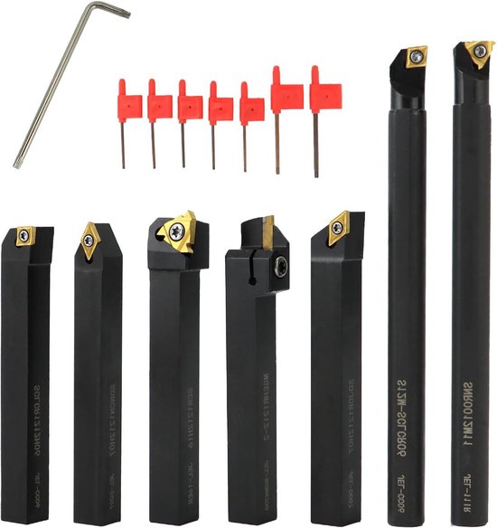 QWORK® 21 Stuks Draaibank Draaien Gereedschap Set, Draaibeitel met 12 mm kotterbaar, voor een Verscheidenheid aan Fijnbewerkings- en Draaiwerkzaamheden
