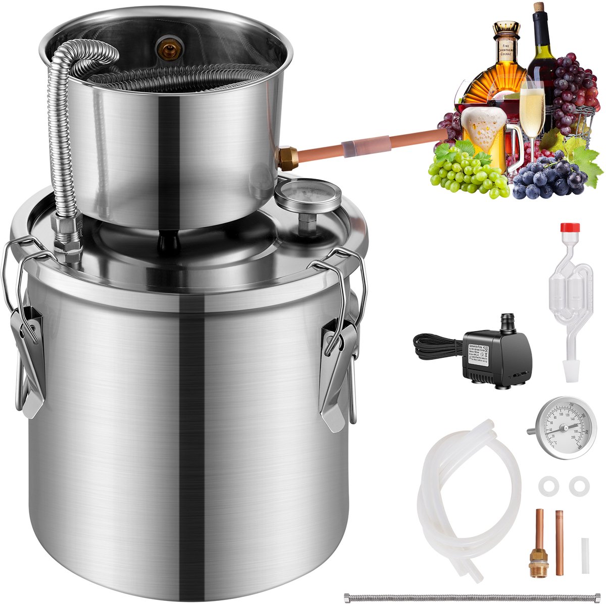 VEVOR Alcoholdestillatiesysteem 11,4l Distilleerder Waterpomp 2 Thermometers