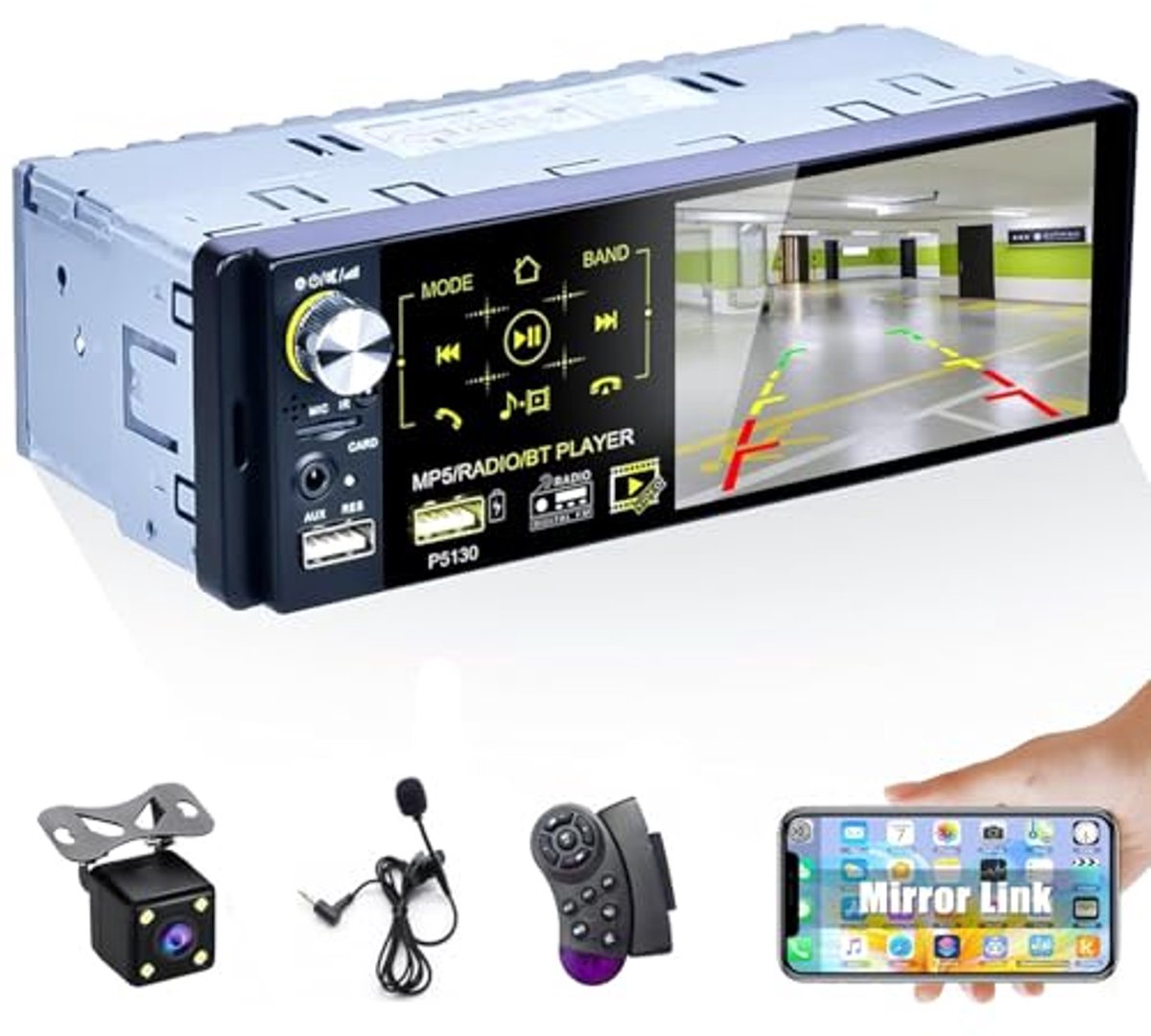 1 Din Autoradio Bluetooth 4 inch Touchscreen met Achteruitrijcamera en Dual USB