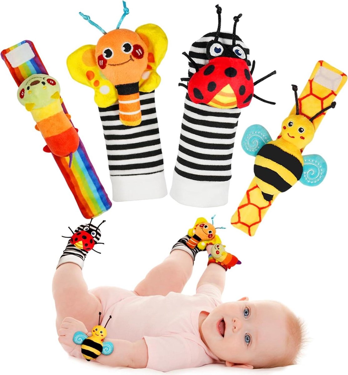 Provento - Pols rammelsokken en voetzoeker voor baby's van 0-12 maanden - educatief speelgoed - jongens en meisjes - babycadeaus
