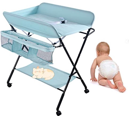 Opklapbare Verschoontafel voor Baby, Draagbare en Hoogte Verstelbare Luiertafel met Giraffe Patroon, 80 x 66 x 98 cm