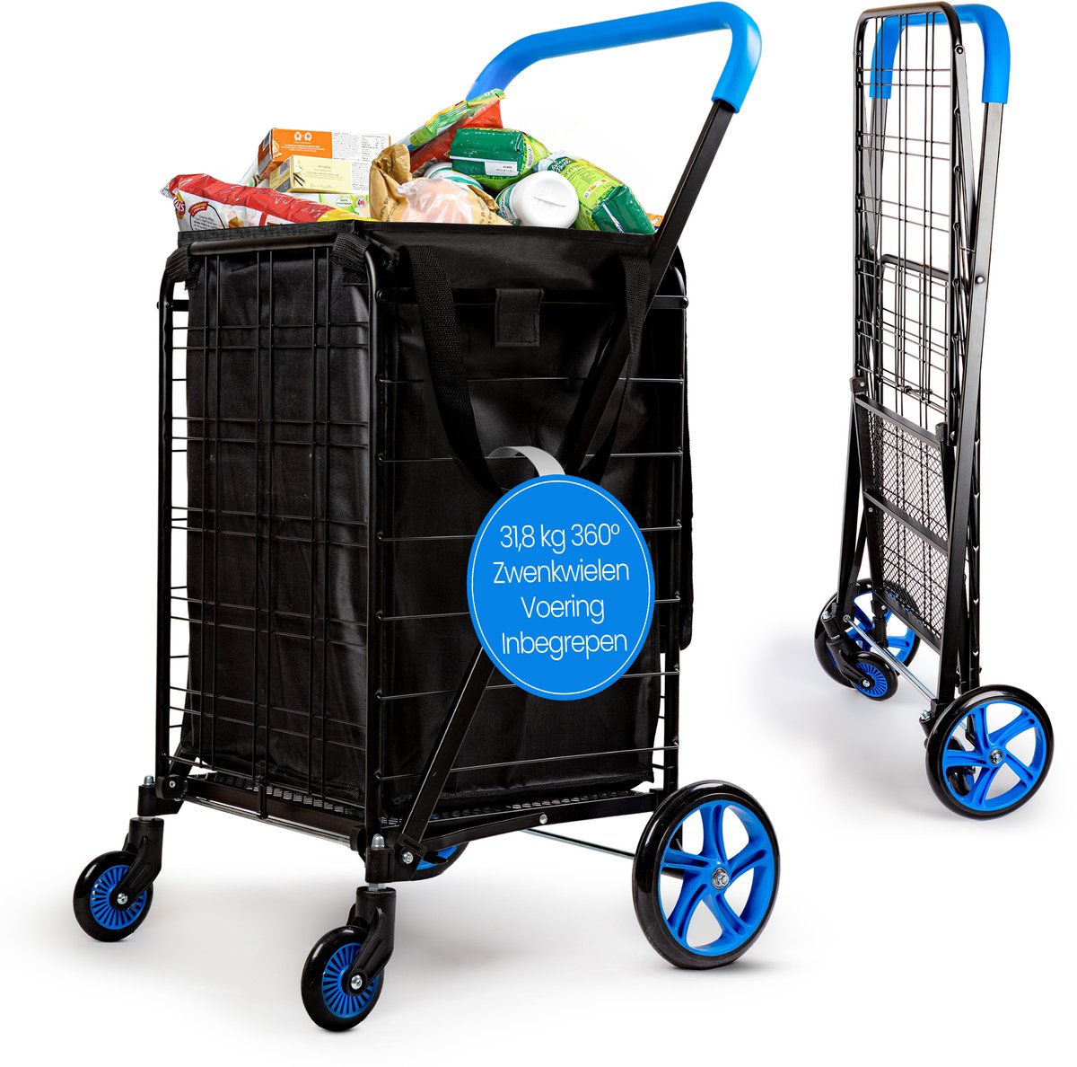 SereneLife Boodschappentrolley - Wineklwagen - Vouwbare Boodschappenkar - Boodschappentas met Wielen - 360° Draaiwielen- 32 kg Capaciteit - voor Boodschappen, Wasgoed, Bagage