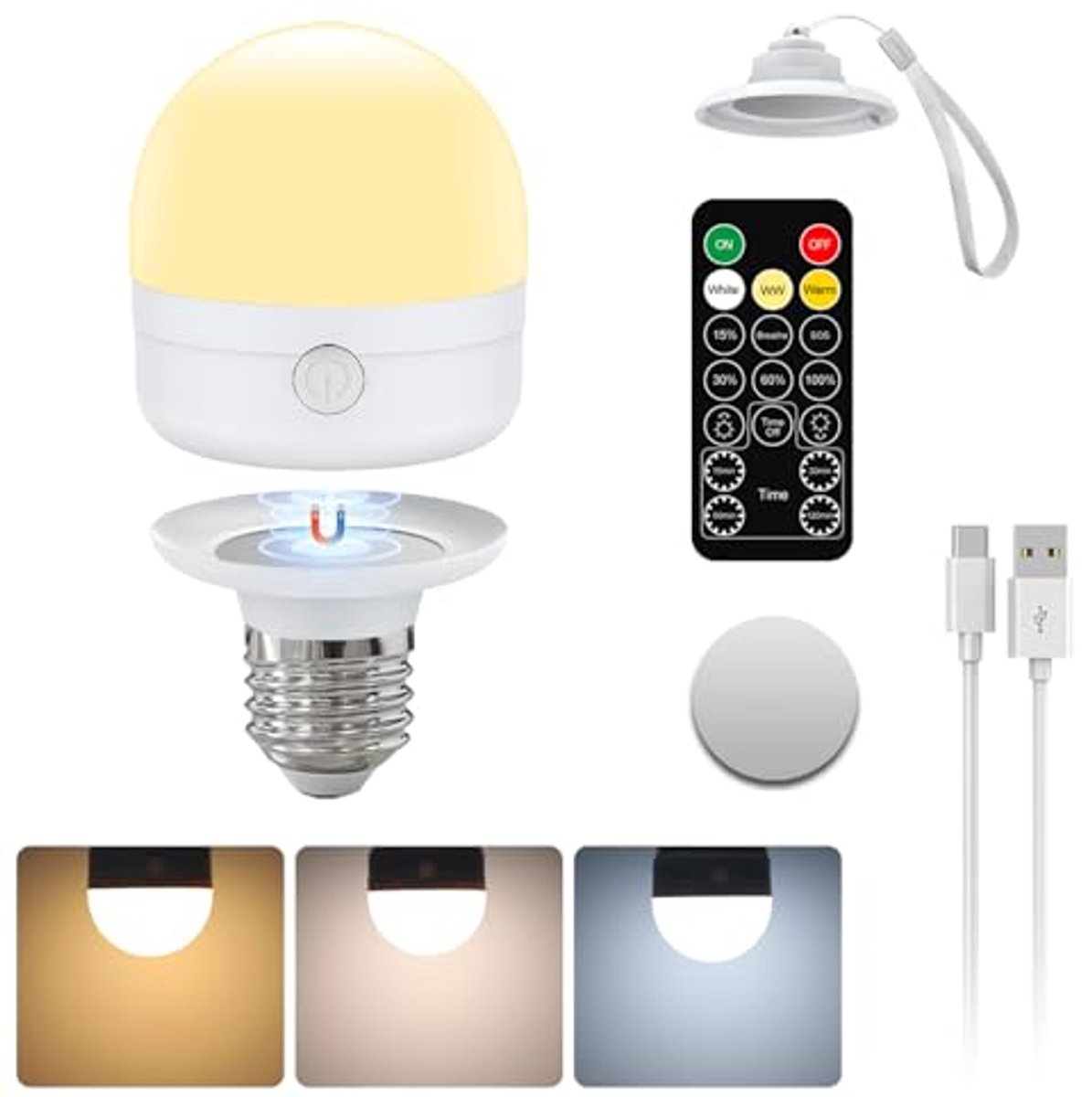 Oplaadbare LED Lamp met Afstandsbediening - Dimbare E27 Lamp met Timer en Batterij, 2000mAh Outdoor Noodverlichting met Magneet - 1 Stuk