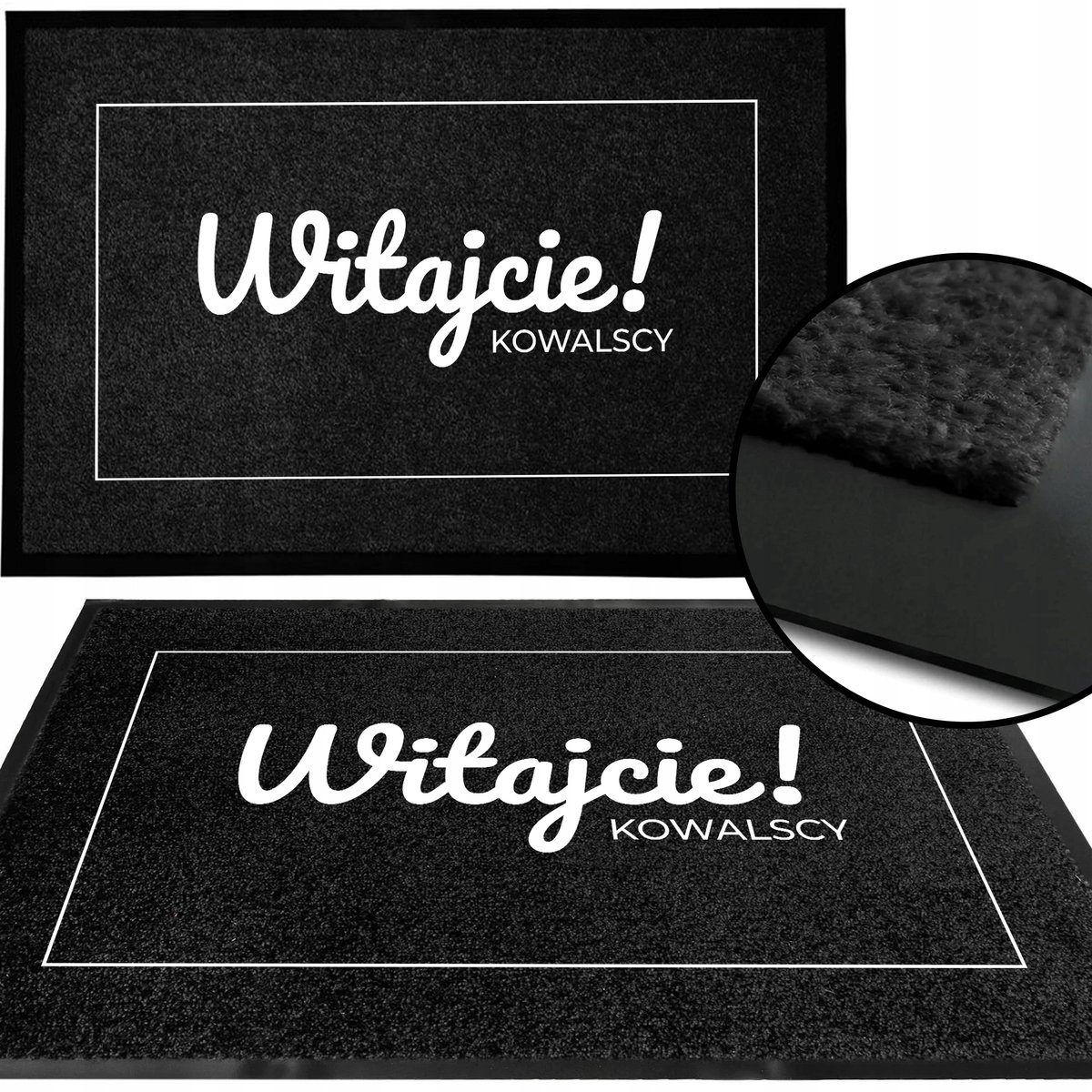 Zwarte deurmat 40x60 cm - Personaliseerbaar met uw tekst